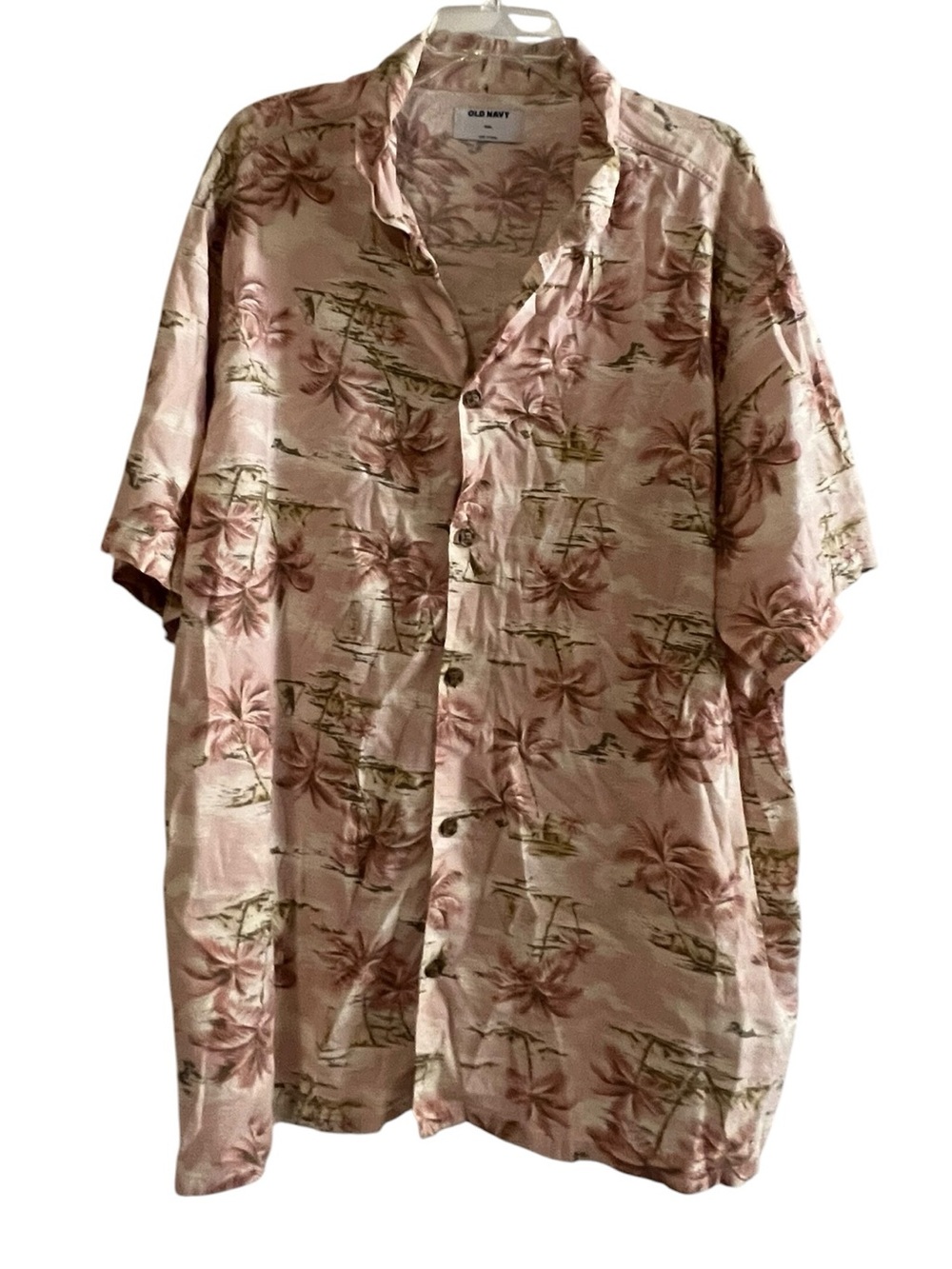 Old Navy Men's Hawaiian Shirt XXL Pink Tropical Print